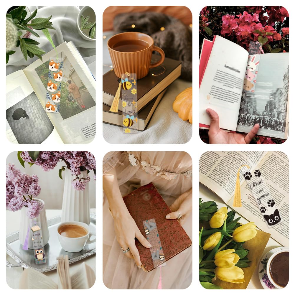 Peacoblue 30pcs UV DTF Bookmarks Transfer Stickers Wraps Cute Animals and Cartoons for Women Men Reading, Waterproof Bookmarkers Decal(No Blank Bookmarks) for Acrylic Plastic Metal Blank Bookmark