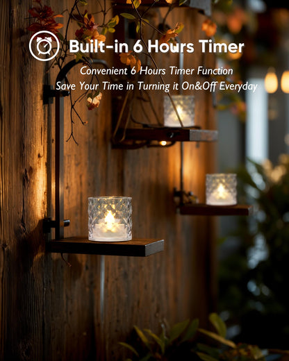 Homemory 2" x 2" Acrylic Votive Candle Holders with Auto Timer Flameless Led Tealight, Battery Powered Fake Electric Candles for Wedding Centerpiece, Table, Christmas Decor (6Pack, Clear Base)