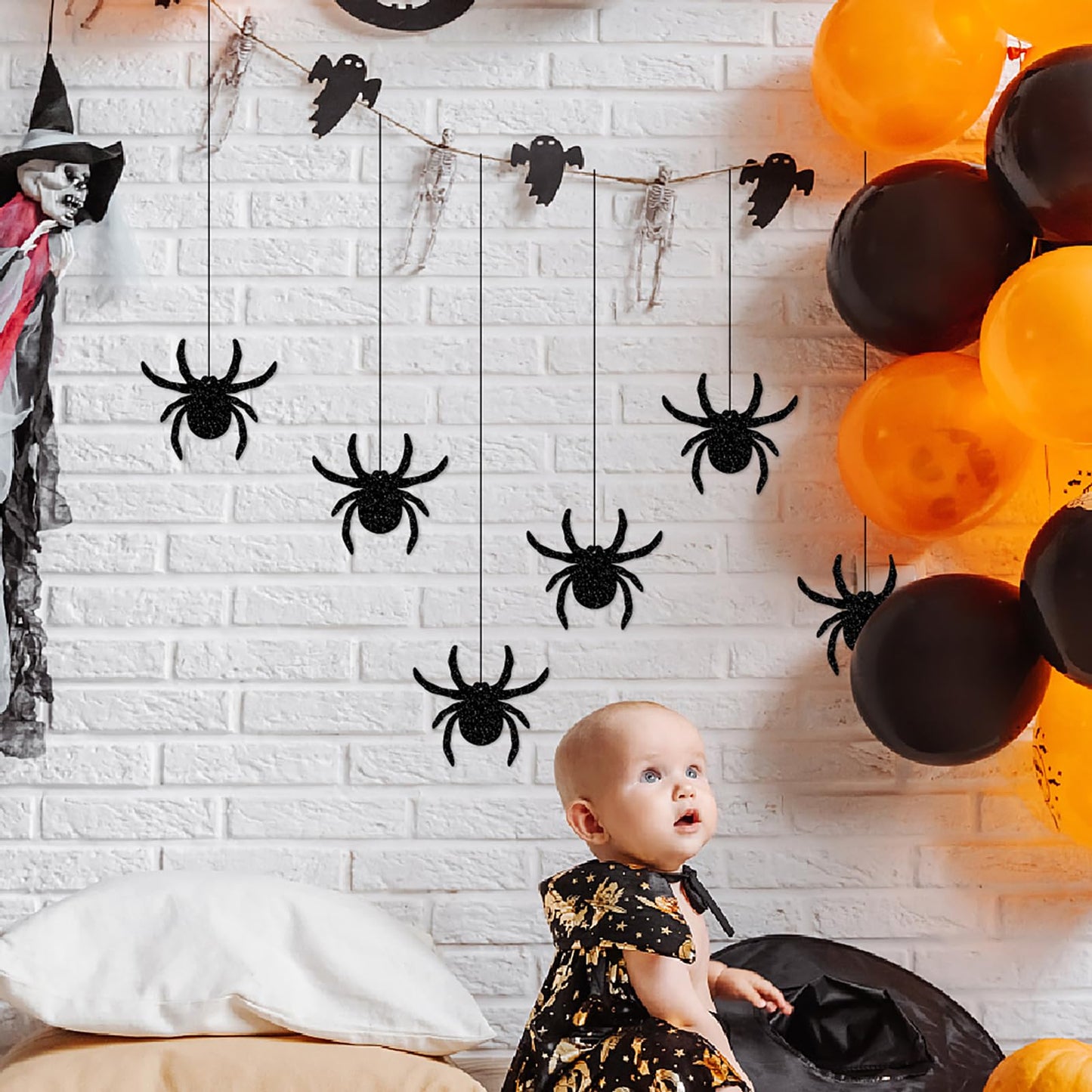 Halloween Black-Purple Spider-Web Party-Decorations Banner - 8pcs Paper Bats Spiders Hanging Swirls Streamers,Indoor Room Porch Wall Ceiling Garland, Baby Shower Birthday Supplies Decor Panduola