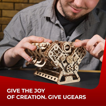 UGEARS V8 Engine Model Kit - 3D Wooden Puzzles for Adults, 3D Puzzle Model Engine Kit, DIY Kits Gifts for Engineers for Fathers Day, Wooden Model Kits for Adults to Build, Brain Teaser Hobby Set