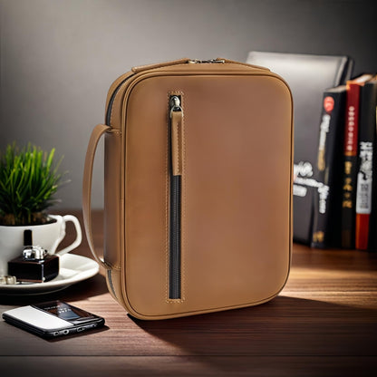 Jack&Chris Full Grain Leather Bible Covers, Church Bag Bible Protective Book Holder, Large Bible Cover for Men Women, Bible Carrying Case Folder Organizer with Handle, Christian Art Gifts, Brown