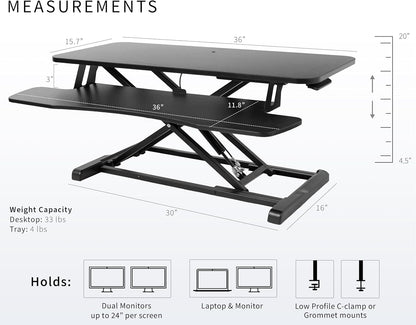 VIVO 36 inch Desk Converter, K Series, Height Adjustable Sit to Stand Riser, Dual Monitor and Laptop Workstation with Wide Keyboard Tray, Black, DESK-V036KB