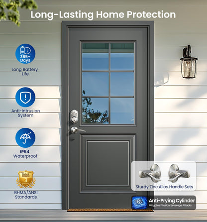 Veise Keyless Entry Door Lock with 2 Lever Handles - Electronic Keypad Deadbolt, Auto Lock, Back Lit & Easy Installation Design, Front Door Handle Sets, Satin Nickel