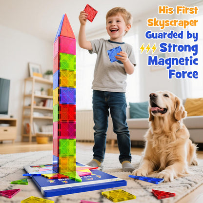 MEIQ Jumbo Magnetic Tiles with Secure Metal Case, 32 Pcs Large Magnetic Building Blocks for Kids 3-8, STEM Toys for Toddlers, Preschool Learning Montessori Toys, Age 3+ Boy Girl Gift