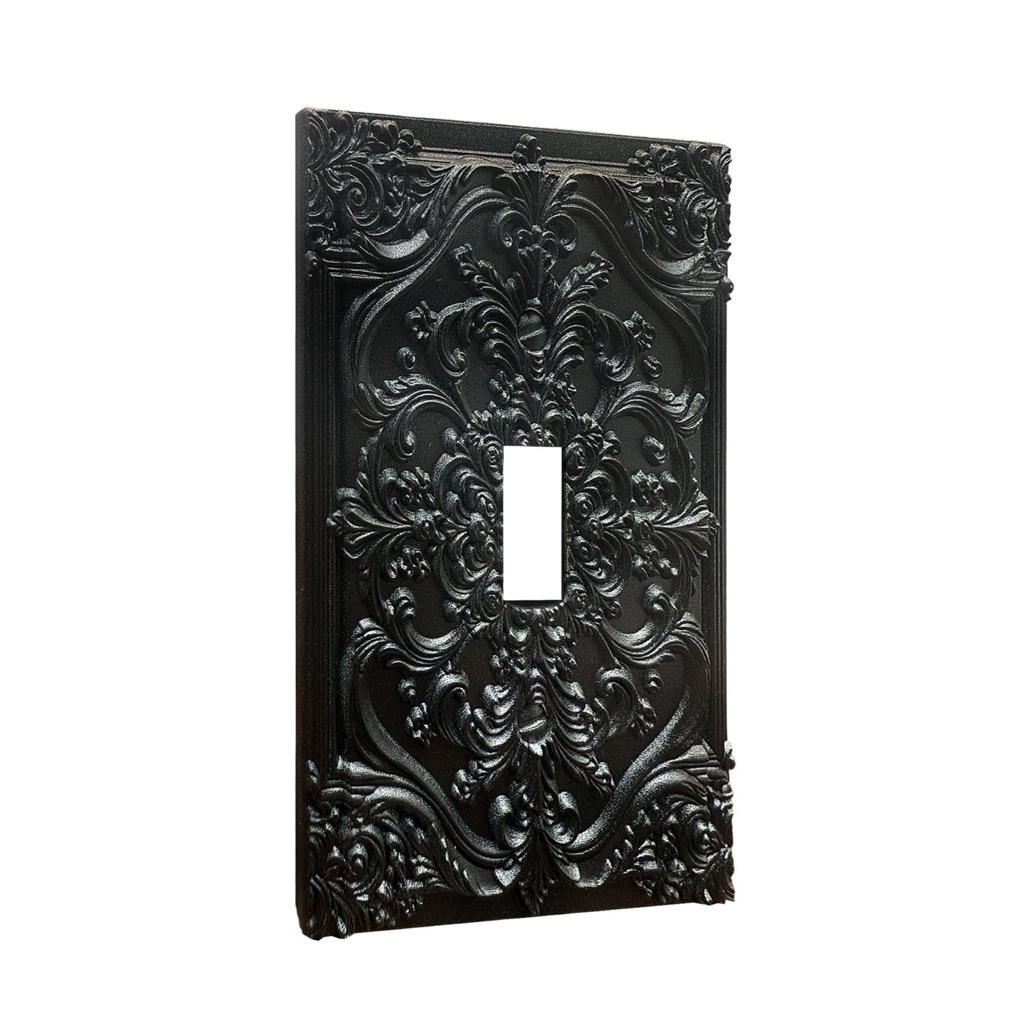Spshian Decorative Light Switch Plate Covers Black Flower Elegant 3D Floral Embossed 1 Gang Light Switch Cover Plate Single Toggle Wall Plate Outlet Covers Faceplate for Bedroom Home Decor