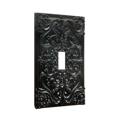 Spshian Decorative Light Switch Plate Covers Black Flower Elegant 3D Floral Embossed 1 Gang Light Switch Cover Plate Single Toggle Wall Plate Outlet Covers Faceplate for Bedroom Home Decor