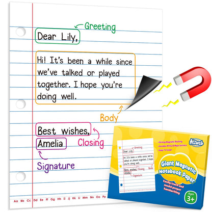 Aizweb Giant Magnetic Lined Notebook Paper,2 Dry Erase Sheets,Total Area 17" x 21.5",Handwriting Practice for Classroom Whiteboard,Chart Paper Teacher Must Have Homeschool Teaching Supplies