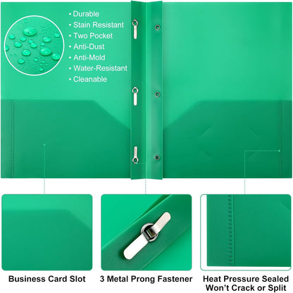 Patelai 48 Pcs Plastic Folders with 2 Pockets and 3 Prongs Home Folders with Card Slot Letter Size Heavy Duty Report Covers for Back to School(Cute Color,Classic)
