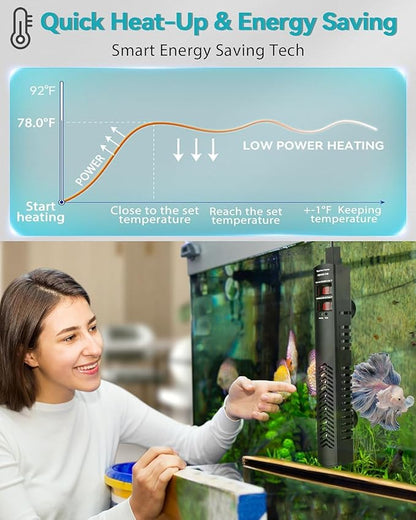 AHJ Aquarium Heater for 40-55-75 Gallon, 300W Submersible Fish Tank Water Heater with Accurate Temperature Control, Over-Temp Protect, Auto Shut-Off, Quick Heat up for Saltwater & Freshwater