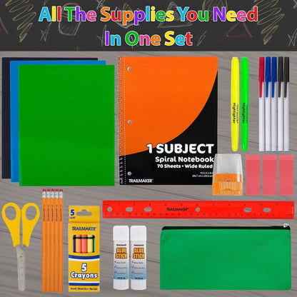 School Supplies Kit for Girls, Boys Back to School Supplies Bundle Pack 30 Piece School Supply Box Set for Kids Kindergarten, Elementary K-8 Includes Notebook, Folders, Pens, Pencils, and More