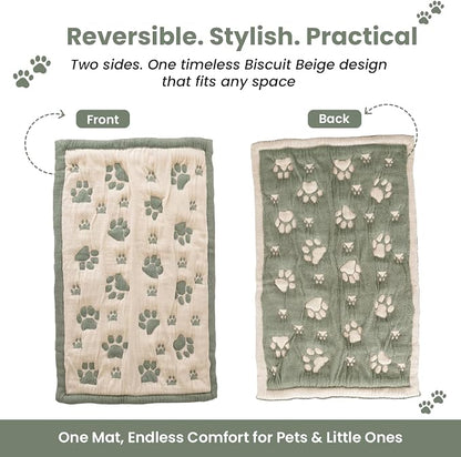 PetMat, Biscuit Beige, 28x40 in | Organic Cotton Crate Pad, Small Dogs, Cats & Nursery, Seamless & Reversible, Washable, 3D Knit Comfort