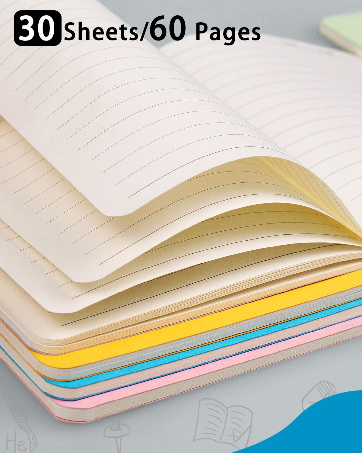 Dynta Mini Lined Notebooks Bulk 60 Packs A6 (4.25x5.5 in) Small Pocket Notebooks Ruled Page Colorful Cover, Pocket Journals for Students Drawing Memo Notepad 30 Sheets/60 Pages