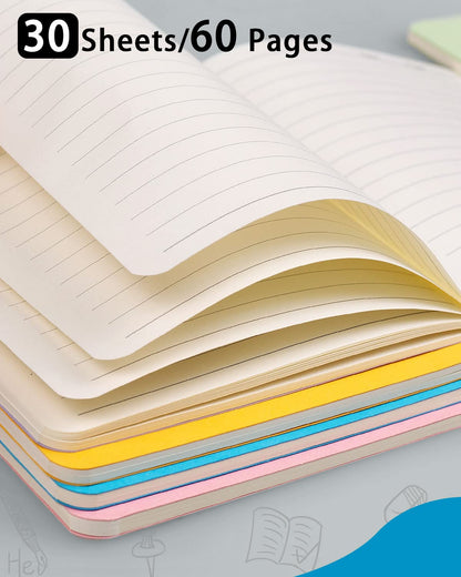 Dynta Mini Lined Notebooks Bulk 60 Packs A6 (4.25x5.5 in) Small Pocket Notebooks Ruled Page Colorful Cover, Pocket Journals for Students Drawing Memo Notepad 30 Sheets/60 Pages