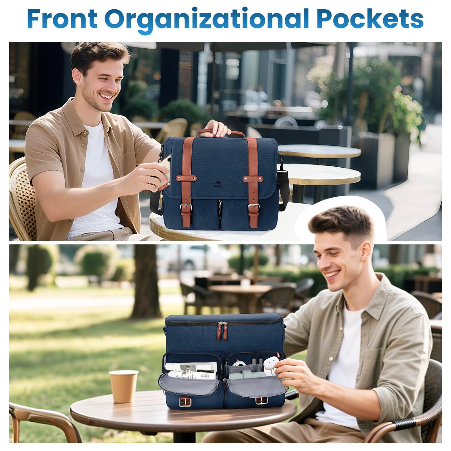 MATEIN Laptop Briefcase for Work, 15.6 Inch Mens Messenger Bag with External USB Charging Port, Water Resistant Computer Crossbody Shoulder Satchel for Office Business Travel, Navy Blue