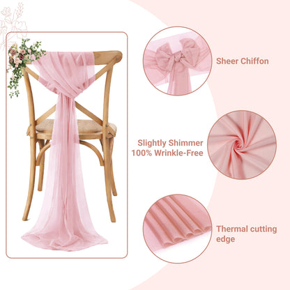 MDS® Pack of 50 Chiffon Chair Sashes Bows for Wedding Events Supplies, Decorations for Birthday Party, Graduation, Engagement, Chair Sashes fits Banquet Chair Cover Tie Back Band - Dusty Rose