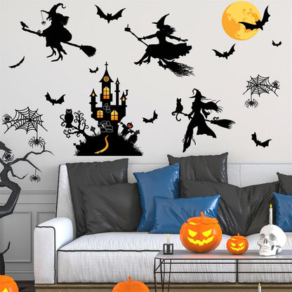 Halloween Decorations Decals Witches Wall Decor Black Bats Castle Stickers Halloween Wall Decal Peel and Stick Halloweens Party Supply Scary Spider Vinyl Sticker Art Murals for Home Window Door Decor