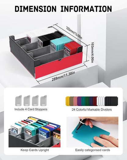 ZLCA Card Storage Box Holds 3200+, Deck Storage Case with 4 Stoppers, Card Organizer for TCG MTG PTCG(Red&White)