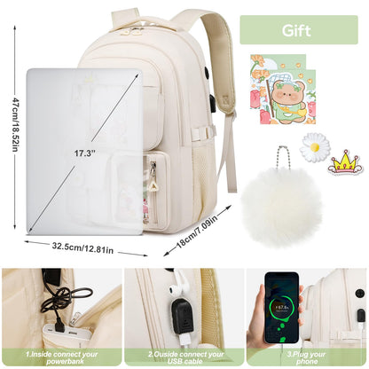 kadilong 17.3 Inch School Backpack for Teen Girls,Cute Backpacks for Women Aesthetic Bookbag Laptop Bag Back Pack for Middle School