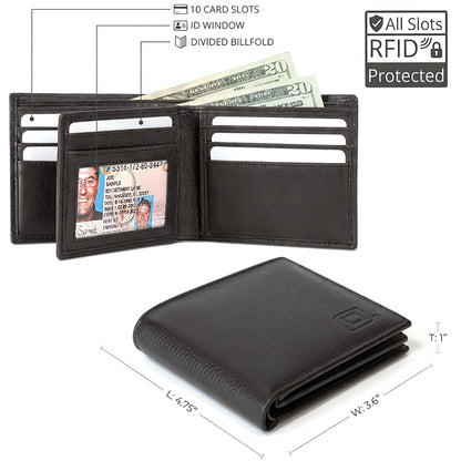 ID Stronghold Extra Capacity Bifold Wallet for Men - RFID Blocking Genuine Leather Wallet