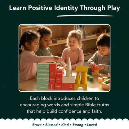 Bible Building Blocks for Kids – Christian Wooden Toy with Bible Verses & Positive Identity Words, Faith-Based Learning Set with Storybook & Storage Bag (Ages 3+) – Christian Gifts - KultureGames