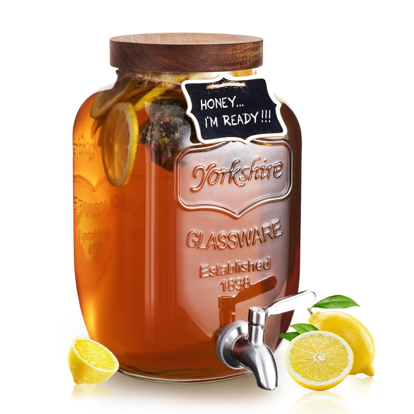 Mustry Glass Drink Dispenser for Parties, 1 Gallon Beverage Dispenser with Spigot Solid Stainless Steel, Used as Lemonade Dispenser Sun Tea Jar Kombucha Jar