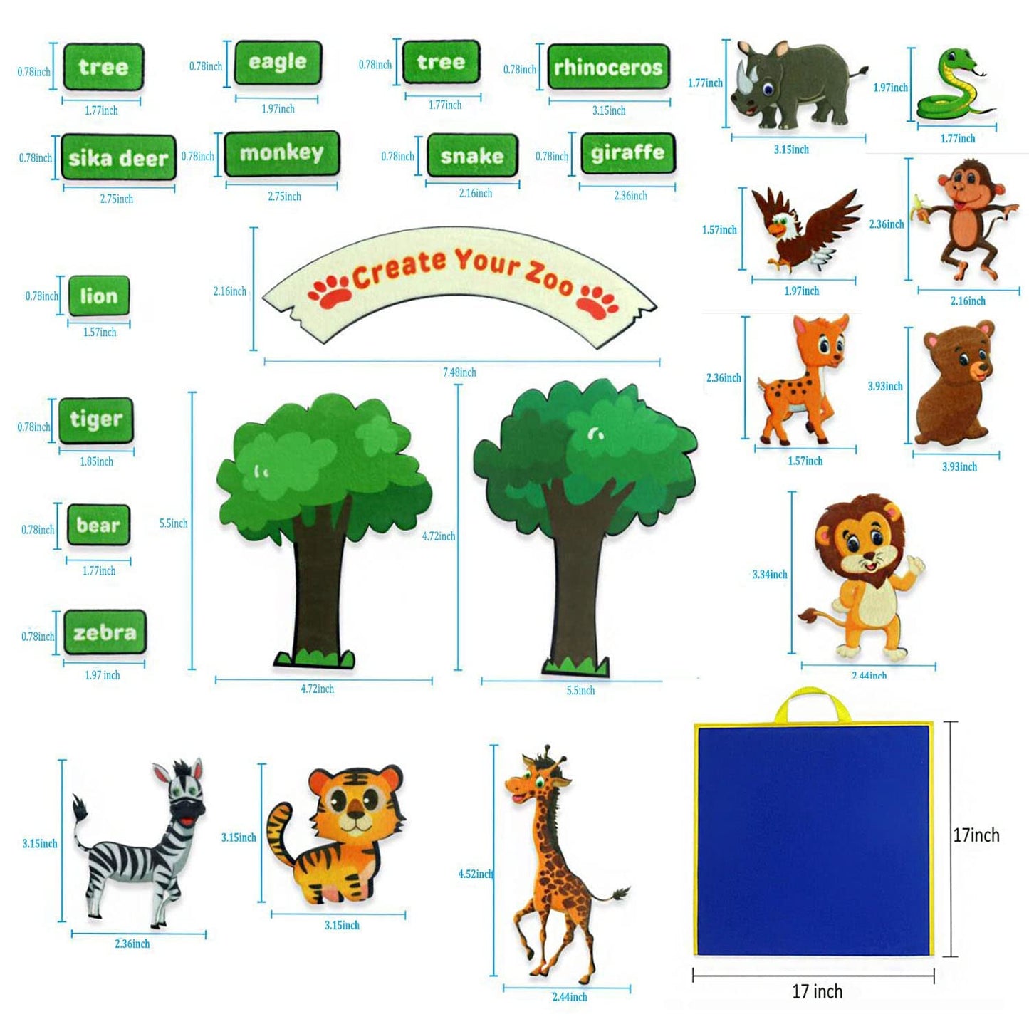 Topwon Felt Board, Folding Flannel Playboard Preschool Toddler Stories Boards, Animal Story Learning Double-Side Stand Flannel Board (Including Animal Felt)
