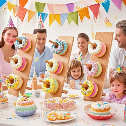 Christmas Gift Bamboo Donut Wall Stand (Pack of 3) - Wooden Doughnut Display Stand for Christmas Party, Birthday, Wedding, Dessert Table Decoration