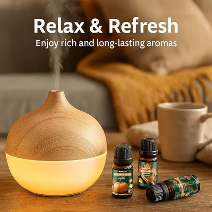 Fall Essential Oils Set 6x10ml-Pumpkin Spice,Apple Cider,Snickerdoodle,Vanilla,Cinnamon,Pine,Autumn Fragrance Oils for Diffuser,Home Scenting and Seasonal Gifts