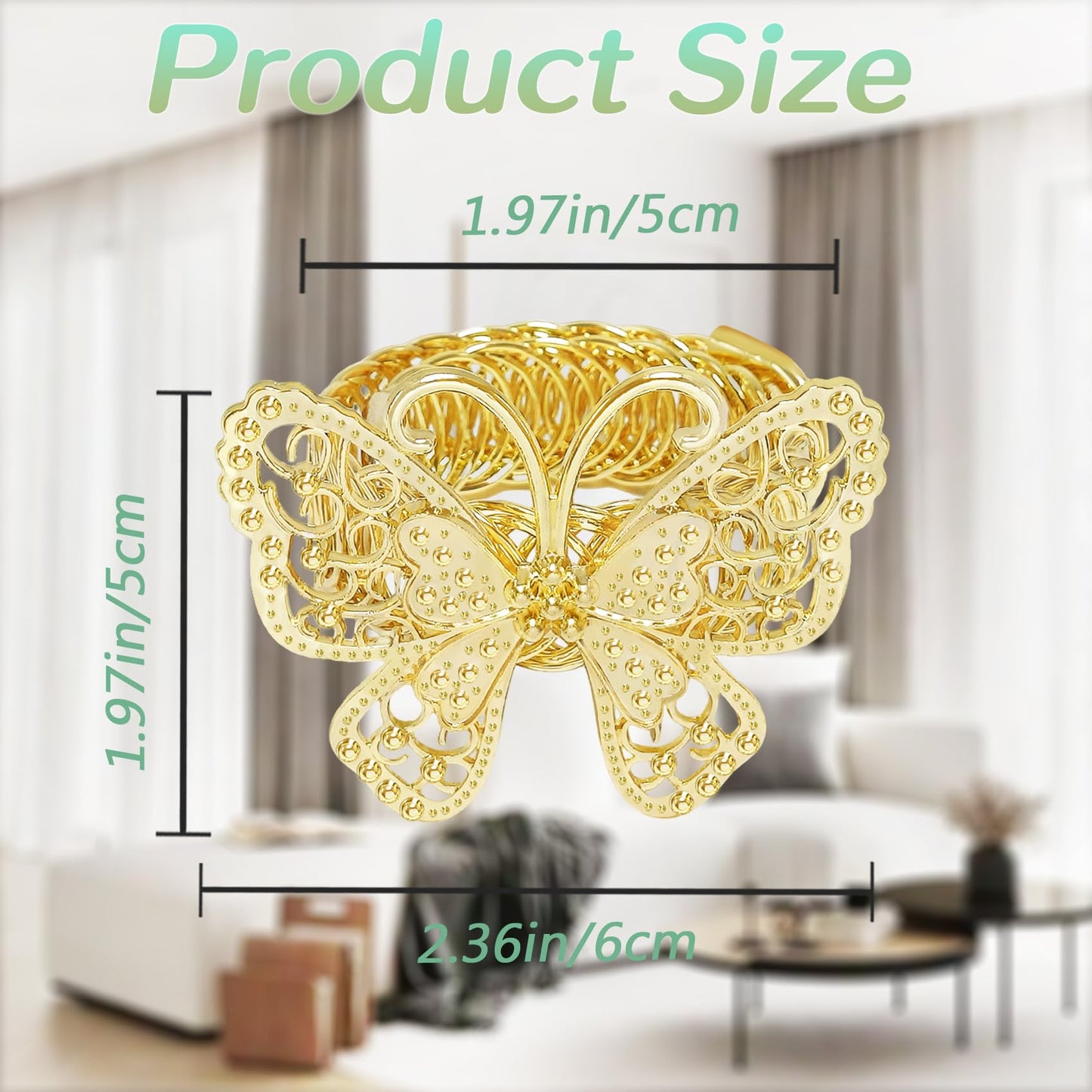 Butterfly Curtain Tiebacks 4 Pack, Gold Metal Curtain Holdbacks, Decorative Boho Curtain Tie Backs for Drapes, Self-Closing Window Curtain Holders for Home Office Cafe Balcony (Gold)