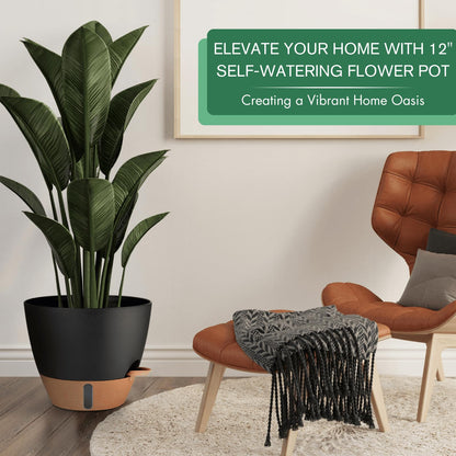 montresor 12/10/8 Inch Self Watering Pots for Indoor Plants Plastic Large Plant Pots for Outdoor Plants, Water Level Window & Spacious Reservoir Flower Pots Decorative Planter with Drainage and Tray
