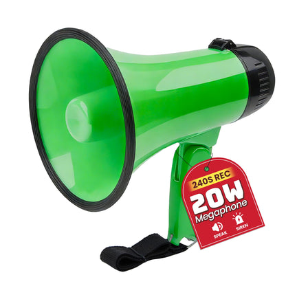 MyMealivos 20W Megaphone Bullhorn, Built in Siren & 240s Recording, 5.4"×8.6" Portable Megaphone with Volume Control Cover Up to 300 feet+ for Indoor and Outdoor Activities(Green)