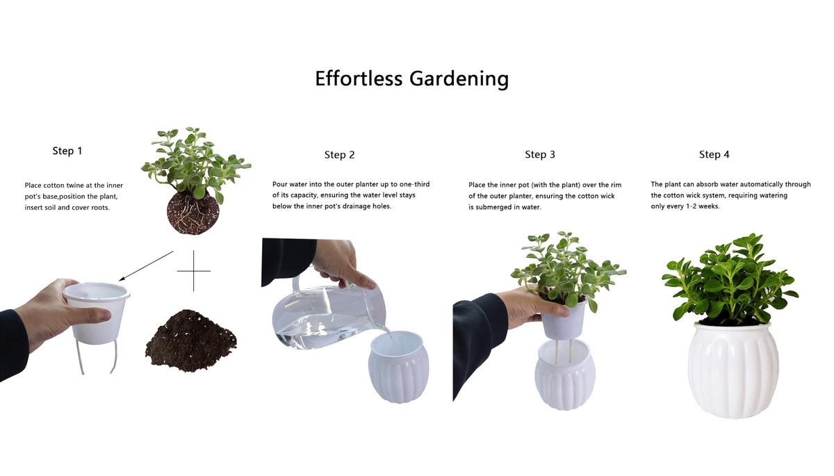 Cornasee 4" Pumpkin Planter Self Watering Pot, 4-Pack Small Plastic Planters for Indoor Plants,Flowers,Succulent,African Violets (White, 4")