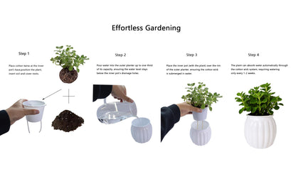 Cornasee 4" Pumpkin Planter Self Watering Pot, 4-Pack Small Plastic Planters for Indoor Plants,Flowers,Succulent,African Violets (White, 4")