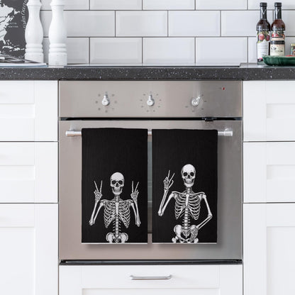 Halloween Kitchen Towels 18x26 Inch Set of 2, Skeleton Spooky Halloween Dish Towels Seasonal Holiday Farmhouse Home Party Decoration