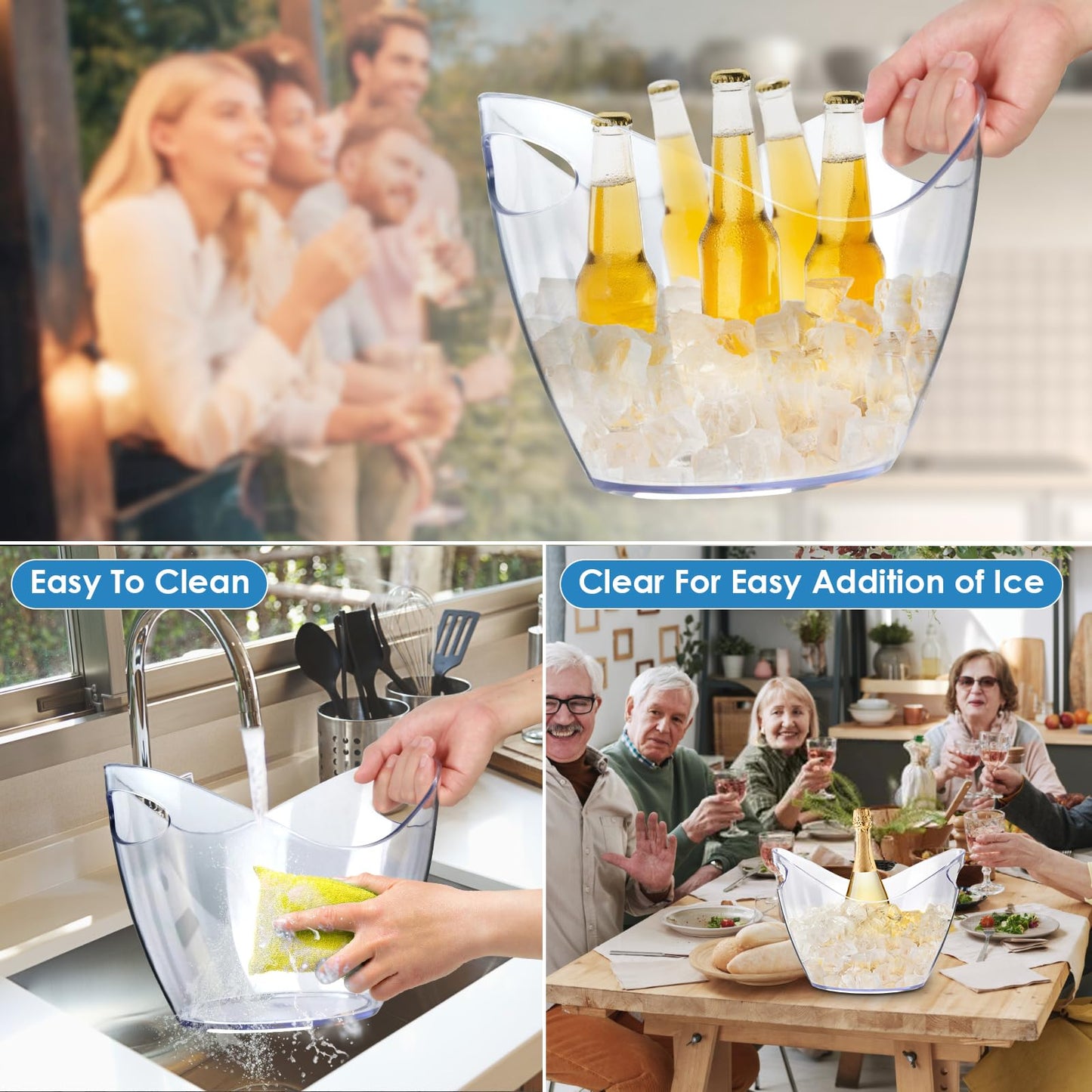 Ice Bucket Wine Bucket，Clear Acrylic 4 Liter Plastic Tub for Drinks and Parties, Food Grade, Perfect for Wine, Champagne or Beer Bottles