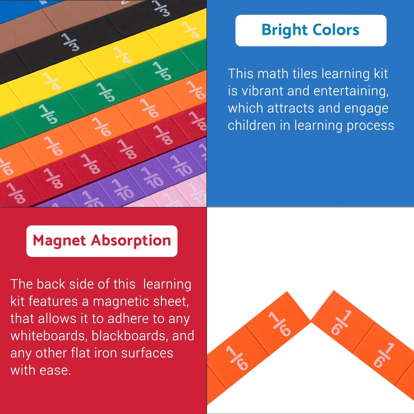 Montessori Math Magnetic Tiles Classroom Essentials Foam Tiles for Kids to Learn Fraction Equivalence and Math manipulatives Great Learning Resources for The Homeschool Curriculum
