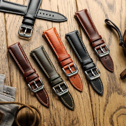 WatchGecko Tenby Classic Padded Genuine Leather QR Watch Strap [Burgundy, 20mm]