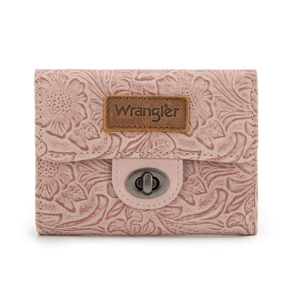 Montana West X Wrangler Small Wallet Minimalist Trifold Women's Wallets Card Cases Western Floral Money Organizers with Rfid Blocking Lining and Zipper Coin Pocket