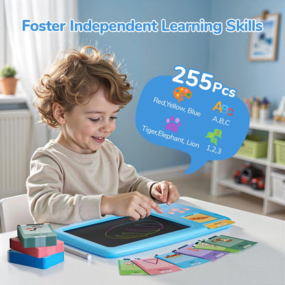 ZONSTVYS Talking Flash Cards for Toddlers: 2-in-1 LCD Writing Tablet with 510 Sight Words, Montessori Language Learning, Autism & Speech Therapy Toys for Children Ages 1-6, Blue