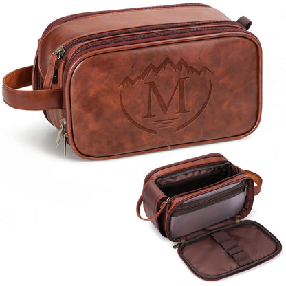 Personalized Travel Toiletry Bag for Men, Father Day Gifts, Engraved Initials Waterproof PU Leather Toiletry Bag, Large Capacity Portable Shaving Bag, Unique Birthday Gift for Men Dad Husband Him,M