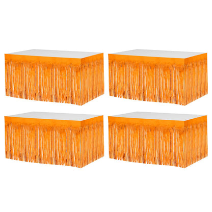 4 Pack 29x108 Inch Metallic Foil Fringe Tinsel Table Skirts for Rectangle Tables Streamer Curtains Backdrop for Wedding, Birthday, Parade Floats, Christmas, Halloween Party Decoration(Orange)