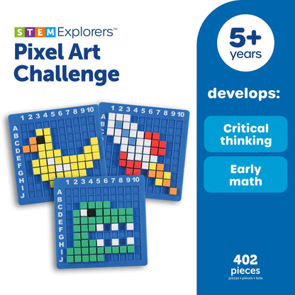 Learning Resources STEM Explorers Pixel Art Challenge - Science Kits & STEM Activities for Kids, Pattern Blocks, Fine Motor Skills, Math Manipulatives, Sorting and Counting, Gifts for Boys and Girls