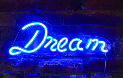 Isaac Jacobs 17" by 6" inch LED Neon Blue “Dream” Wall Sign For Cool Light, Wall Art, Bedroom Decorations, Home Accessories, Party, and Holiday Decor: Powered by USB Wire (DREAM)