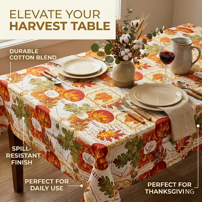 HOMETYGER Cotton Tablecloth 59 x 31 Inch,Rectangular Table Cover for Kitchen Dining Table, Washable Decorative Tablecloth for Everyday Use (Orange Pumpkin)