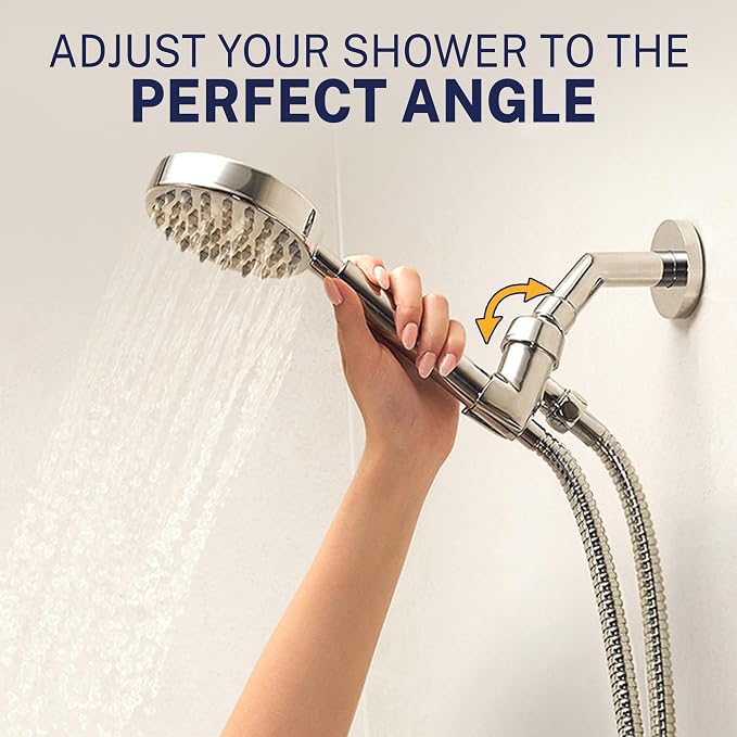 HammerHead Showers® Solid Metal LOW FLOW Handheld Shower Head with Hose and Brass Holder - BRUSHED NICKEL – Water Saving 1.75 GPM Detachable Shower Head - Adjustable Shower Wand Bracket & 6ft Hose