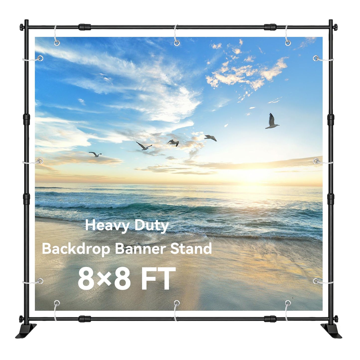 8×8‘ Backdrop Stand Banner Stand Kit with Carry Bag Heavy-Duty Photography Step & Repeat Stand Height and Width Adjustable for Photo Booth Events Weddings Studio Displays
