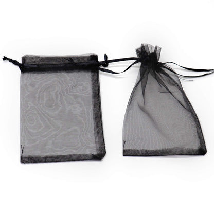 Bezall 50Pcs Organza Bags 5x7 Inch, Black Halloween Treat Bag with Drawstrings, Mesh Jewelry Gift Bags Funeral Party Favor Candy Pouches