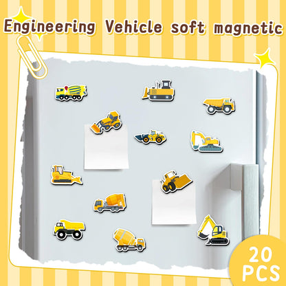 20 Pcs Cartoon Construction Vehicle Refrigerator Magnets, Thickened Cardstock Soft Magnet Construction Truck Magnets for Fridge Magnetic Board, Vehicle-Themed Gift Magnets(Engineering Vehicle)