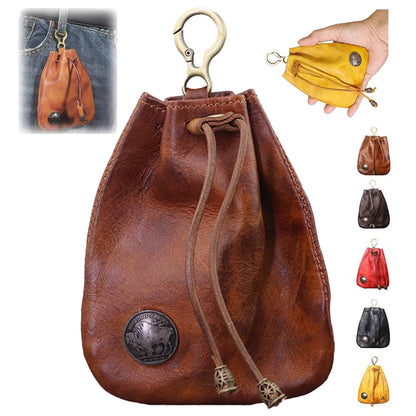 Simple Cowhide Retro Storage Bag 2025 New Leather Drawstring Coin Purse Small Purses Wallets for Women Man Leather Coin Pouch Change Purse Mini Coin Purse Keychain Wallet Mens Coin Pouch (Brown)
