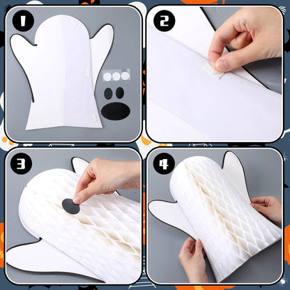 Bencailor 3 Pcs Ghost Table Decorations Christmas Honeycomb Decorations Ghost Table Centerpiece Halloween Christmas Party Decoration Topper for Party Home Room Desk Decor(White)